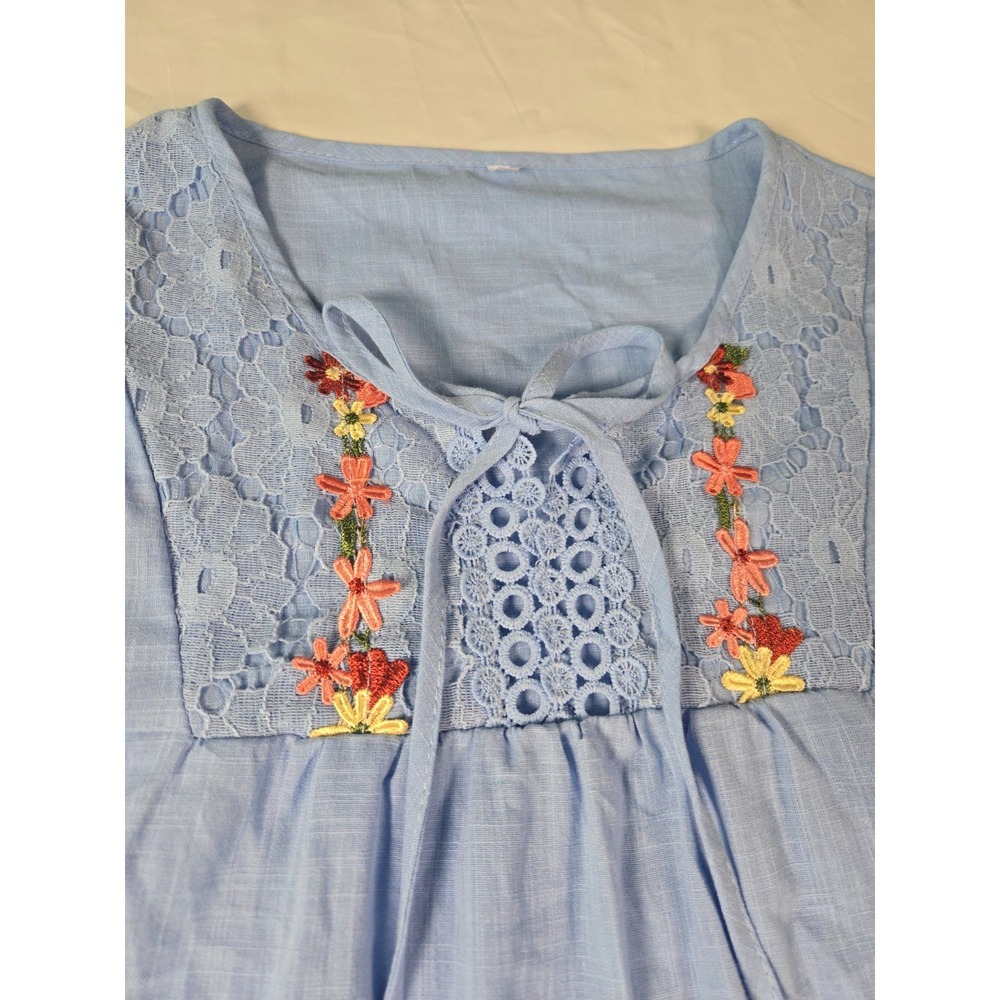 Light Blue Embroidered Eyelet Lace Peasant Top Sz 3XL Boho Cottagecore Prairie - Picture 8 of 16